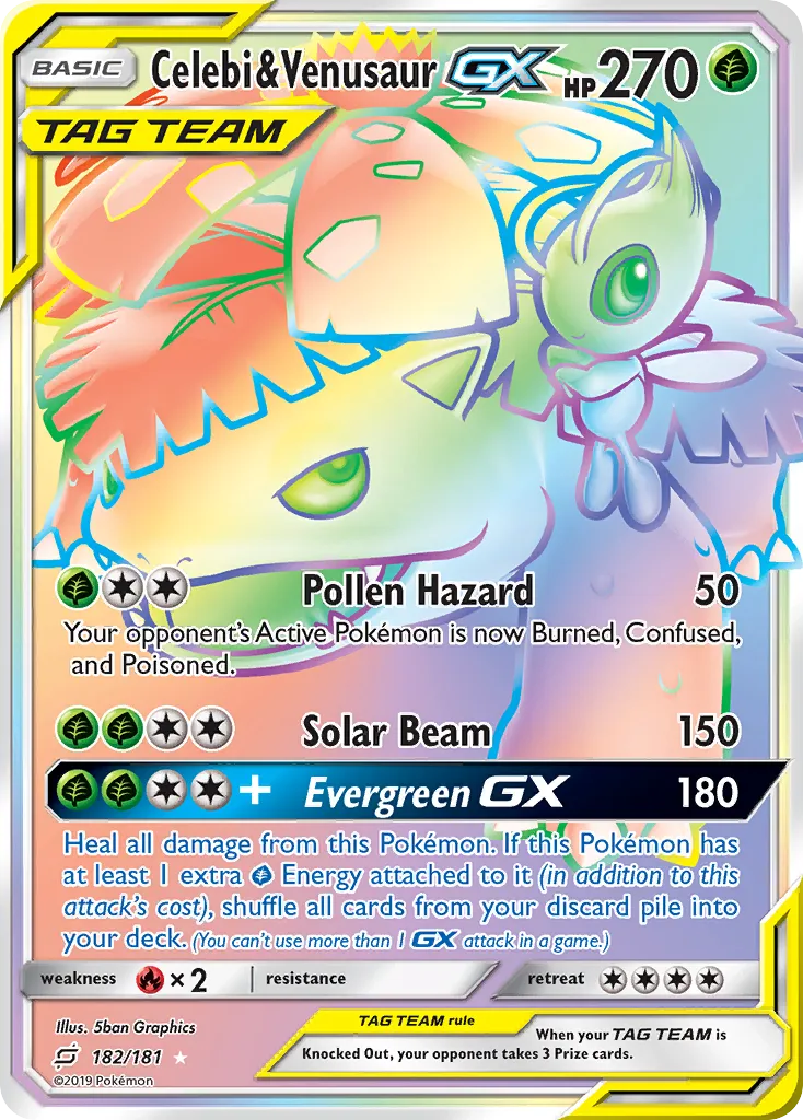 2019 Team Up Celebi & Venusaur-GX Rare Holo GX #001/181 Rare Holo GX card image