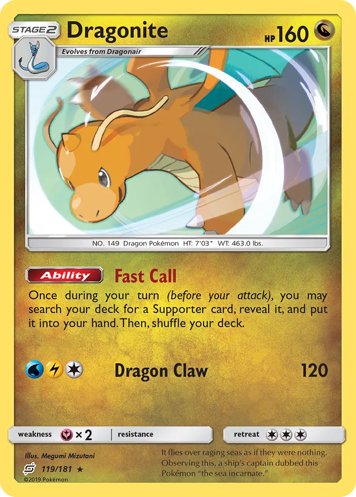 2019 Team Up Dragonite #119/181 Rare Holo card image