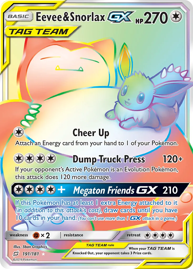2019 Team Up Eevee & Snorlax-GX #120/181 Rare Holo GX card image