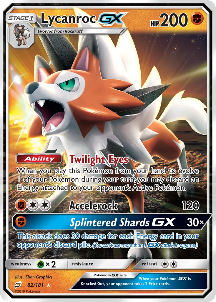 2019 Team Up Lycanroc-GX #082/181 Rare Holo GX card image