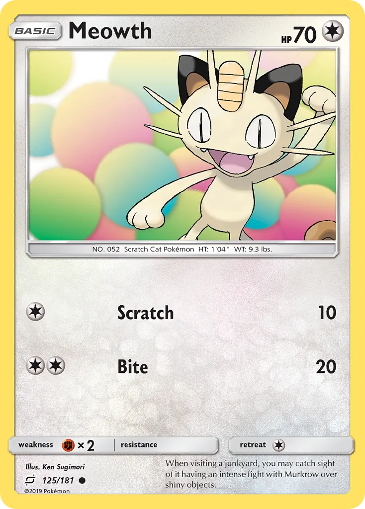 2019 Team Up Meowth Common #125/181 Common card image