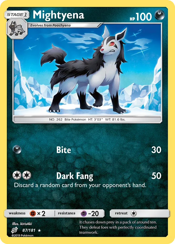 2019 Team Up Mightyena Rare #087/181 Rare card image