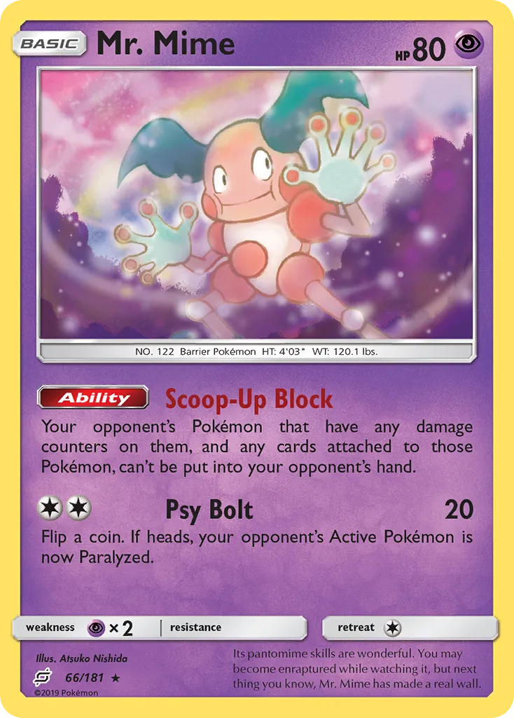 2019 Team Up Mr. Mime #066/181 Rare card image
