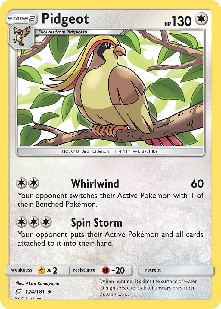 2019 Team Up Pidgeot Rare #124/181 Rare card image