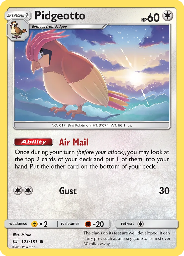 2019 Team Up Pidgeotto Common #123/181 Common card image