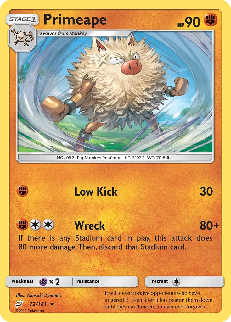 2019 Team Up Primeape Rare #072/181 Rare card image