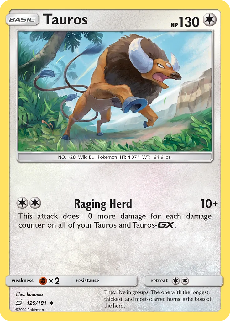 2019 Team Up Tauros Uncommon #129/181 Uncommon card image