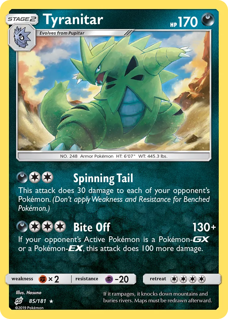 2019 Team Up Tyranitar Rare Holo #085/181 Rare Holo card image
