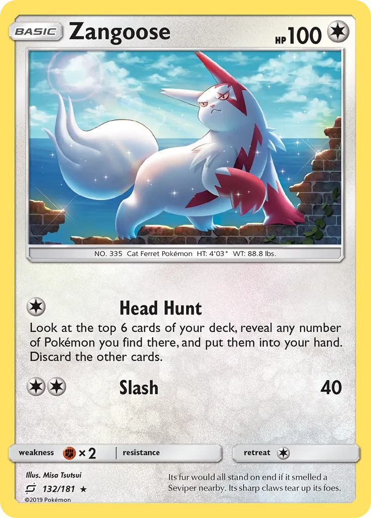 2019 Team Up Zangoose #132/181 Rare Holo card image