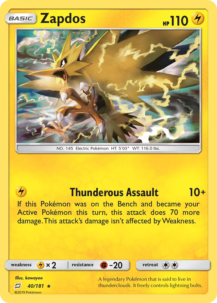 2019 Team Up Zapdos #040/181 Rare Holo card image