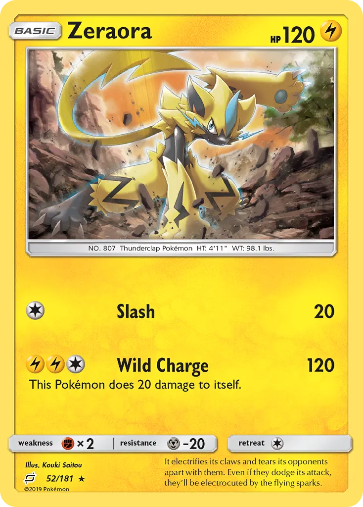 2019 Team Up Zeraora #052/181 Rare Holo card image