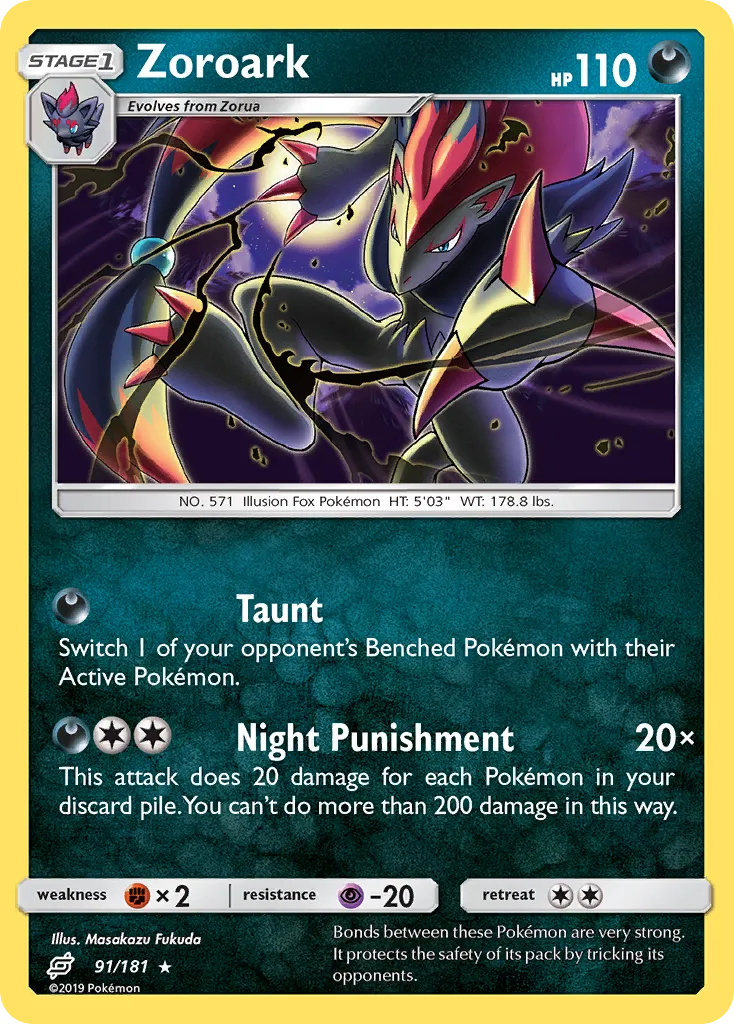 2019 Team Up Zoroark #091/181 Rare Holo card image