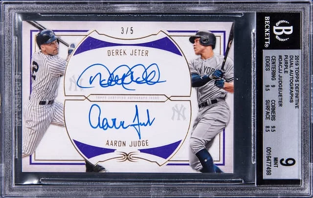 2019 Topps Aaron Judge/Derek Jeter Definitive Dual Autograph Purple #DACJJ card image