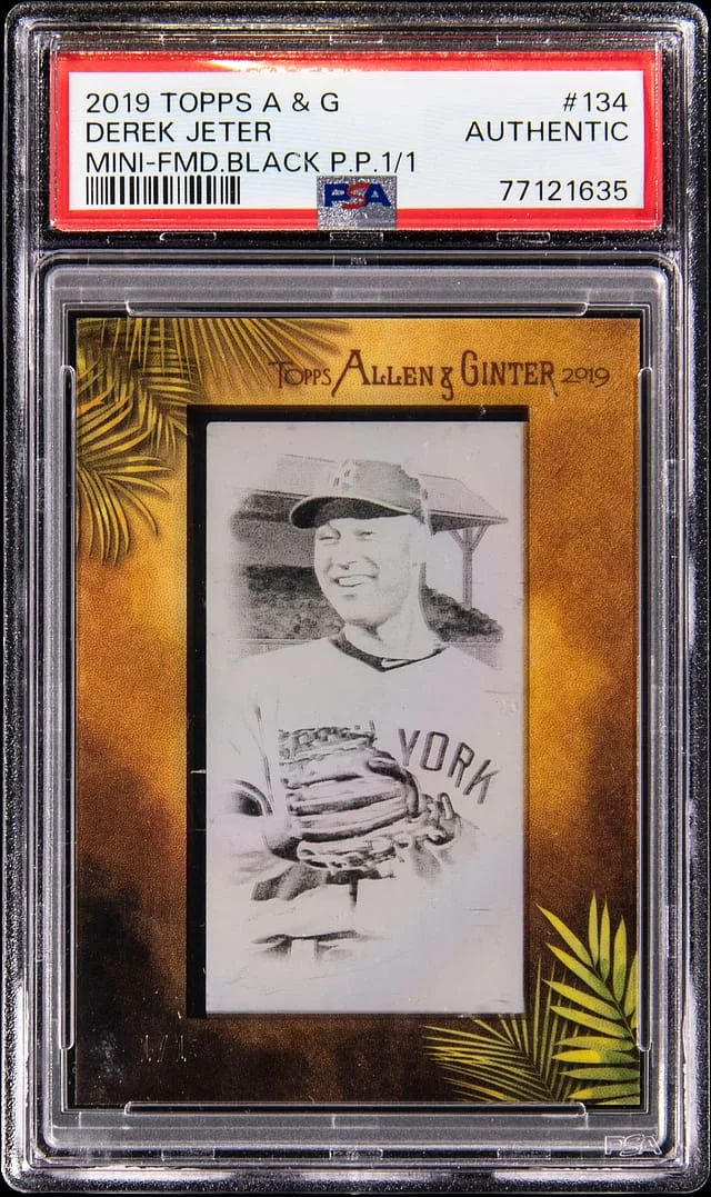 2019 Topps Allen & Ginter Derek Jeter Mini Framed Black Printing Plate #134 card image