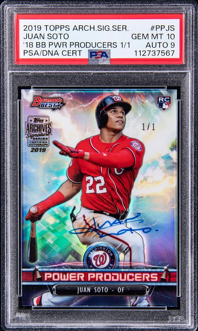 2019 Topps Archives Signature Series Juan Soto Gold '18 Bowman's Best Power Producers #PP-JS card image