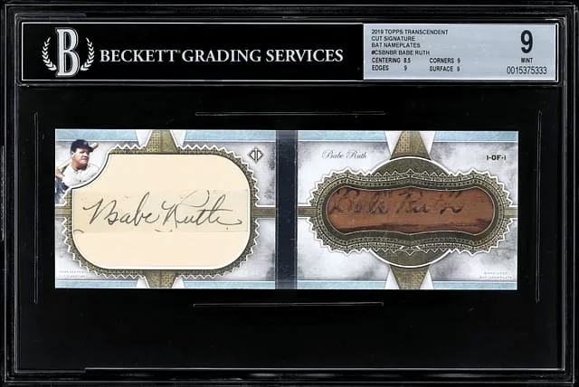 2019 Topps Babe Ruth Transcendent Cut Signature Bat Nameplates #CSBN-BR card image