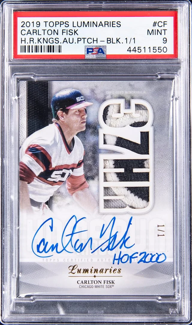 2019 Topps Carlton Fisk Luminaries Home Run Kings Autograph Patch Black #CF card image