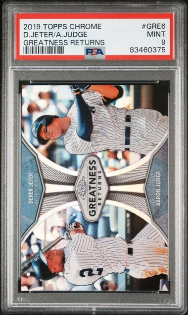 2019 Topps Chrome Aaron Judge/Derek Jeter Greatness Returns #GRE6 card image
