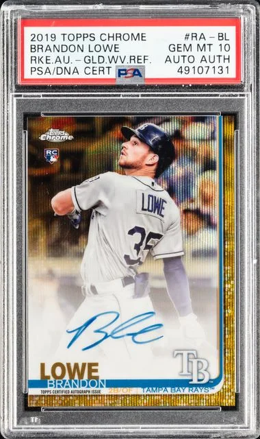 2019 Topps Chrome Brandon Lowe Autographs Gold Wave Refractor #RA-BL card image