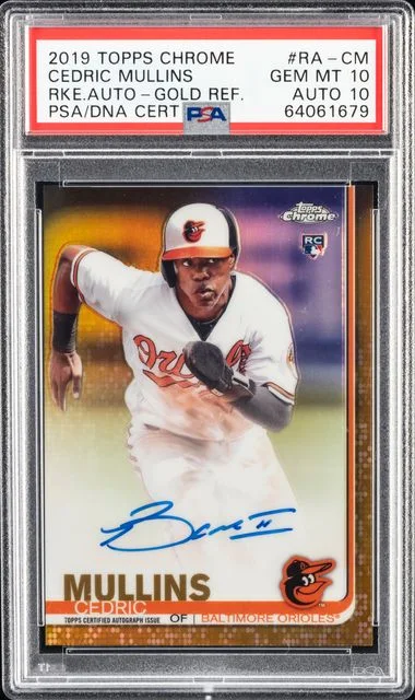 2019 Topps Chrome Cedric Mullins Autographs Gold Refractor #RA-CM card image