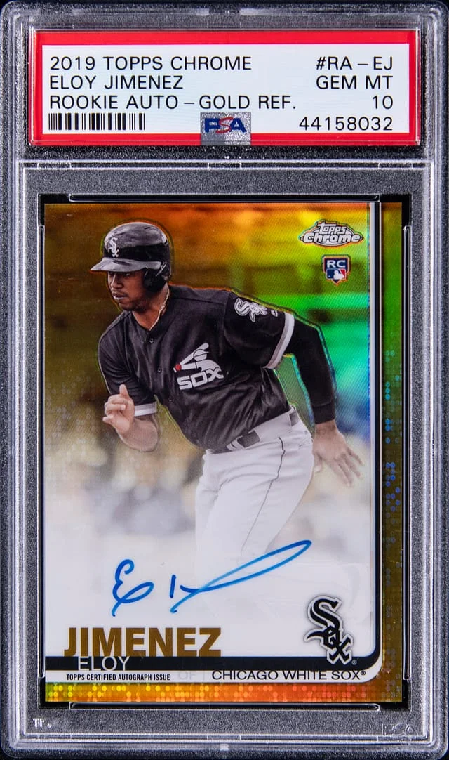 2019 Topps Chrome Eloy Jimenez Auto Gold Refractor #RA-EJ card image