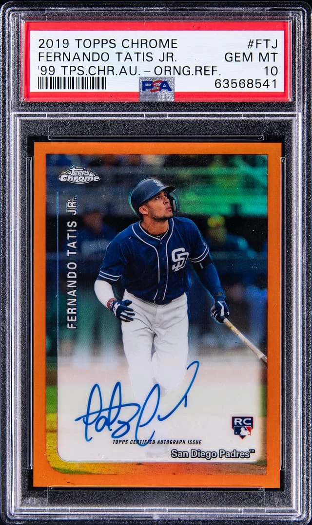 2019 Topps Chrome Fernando Tatis Jr. 99 Topps Chrome Autographs Orange Refractor #99TCA-FTJ card image