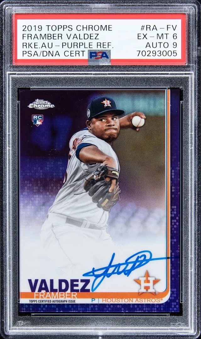 2019 Topps Chrome Framber Valdez Autographs Blue Refractor #RA-FV card image