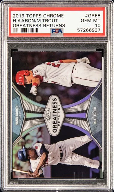 2019 Topps Chrome Hank Aaron/Mike Trout Greatness Returns #Gre8 card image