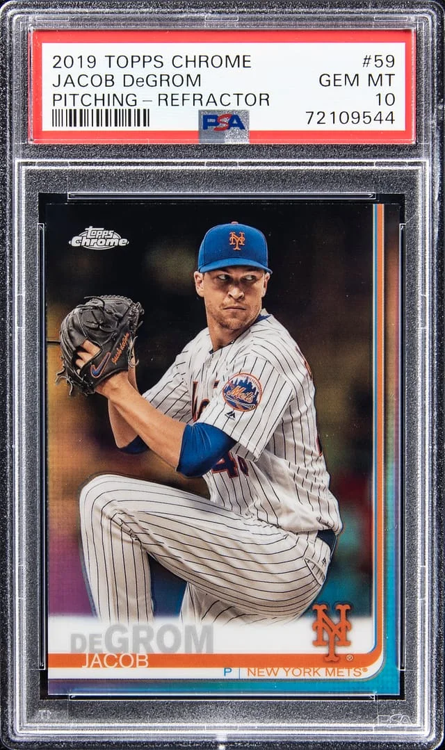 2019 Topps Chrome Jacob DeGrom Pitching Refractor #59 card image