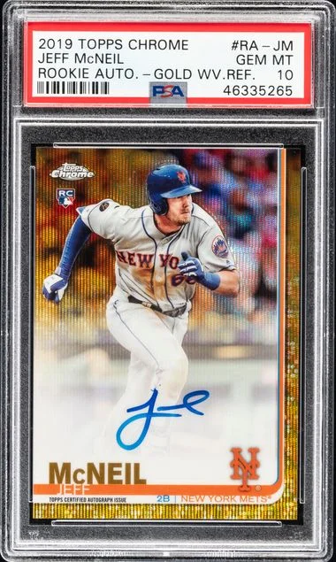 2019 Topps Chrome Jeff McNeil Autographs Gold Wave Refractor #RA-JM card image
