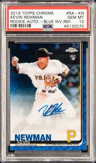 2019 Topps Chrome Kevin Newman Autographs Blue Wave Refractor #RA-KN card image