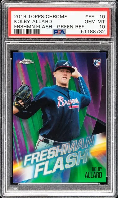2019 Topps Chrome Kolby Allard Freshman Flash Green Refractor #FF-10 card image