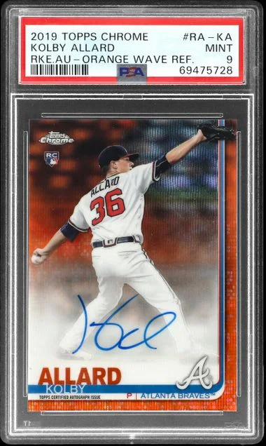 2019 Topps Chrome Kolby Allard Autographs Orange Wave Refractor #RA-KA card image