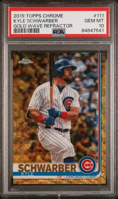 2019 Topps Chrome Kyle Schwarber Gold Wave Refractor #111 card image