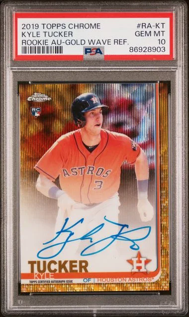 2019 Topps Chrome Kyle Tucker Autographs Gold Wave Refractor #RA-KT card image