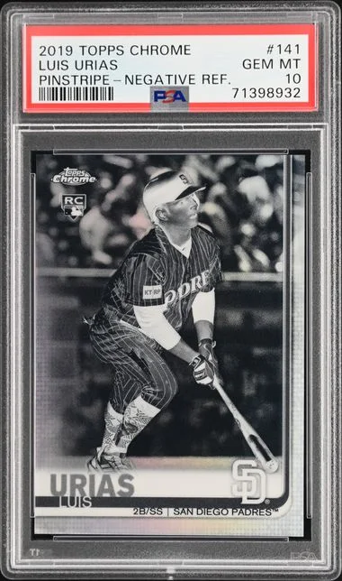 2019 Topps Chrome Luis Urias, Pinstripe Negative Refractor #141 card image