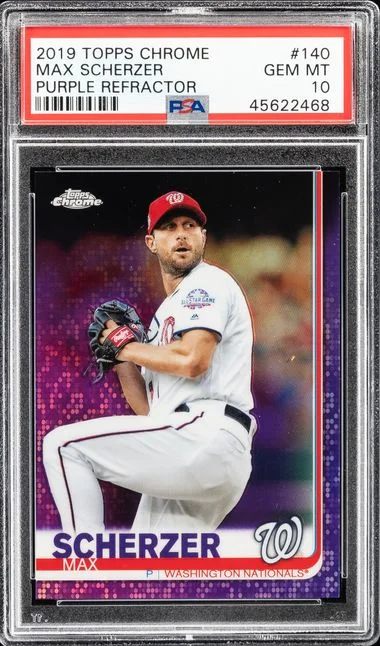 2019 Topps Chrome Max Scherzer Purple Refractor #140 card image