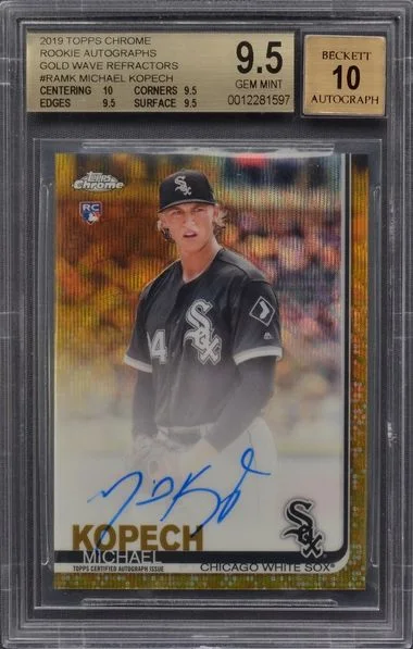 2019 Topps Chrome Michael Kopech Autographs Refractors Gold Wave #RA-MK card image