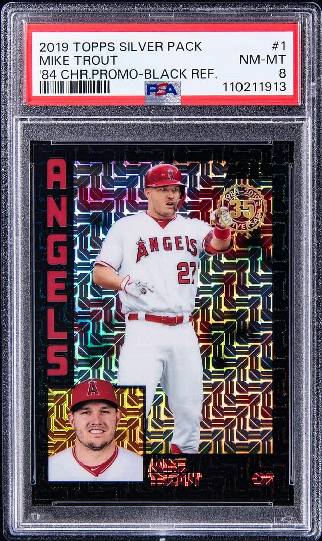 2019 Topps Chrome Mike Trout Silver Pack '84 Promo Black Refractor #1 card image