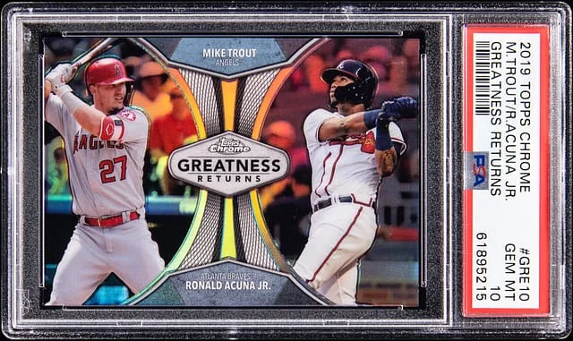 2019 Topps Chrome Mike Trout/Ronald Acuna Jr. Greatness Returns #GRE-10 card image