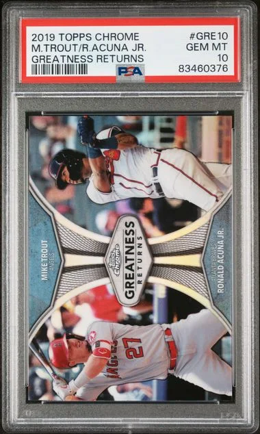 2019 Topps Chrome Mike Trout/Ronald Acuna Jr. Greatness Returns #GRE10 card image