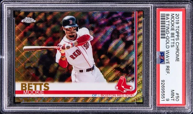 2019 Topps Chrome Mookie Betts Batting-Gold Wave Refractor #50 card image