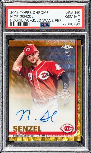 2019 Topps Chrome Nick Senzel Autographs Gold Wave Refractor #RA-NS card image