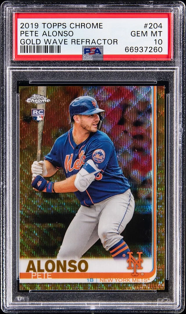2019 Topps Chrome Pete Alonso Gold Wave Refractor #204 card image