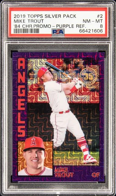 2019 Topps Chrome Promo Purple Refractor 2 Mike Trout Silver Pack #1984 card image