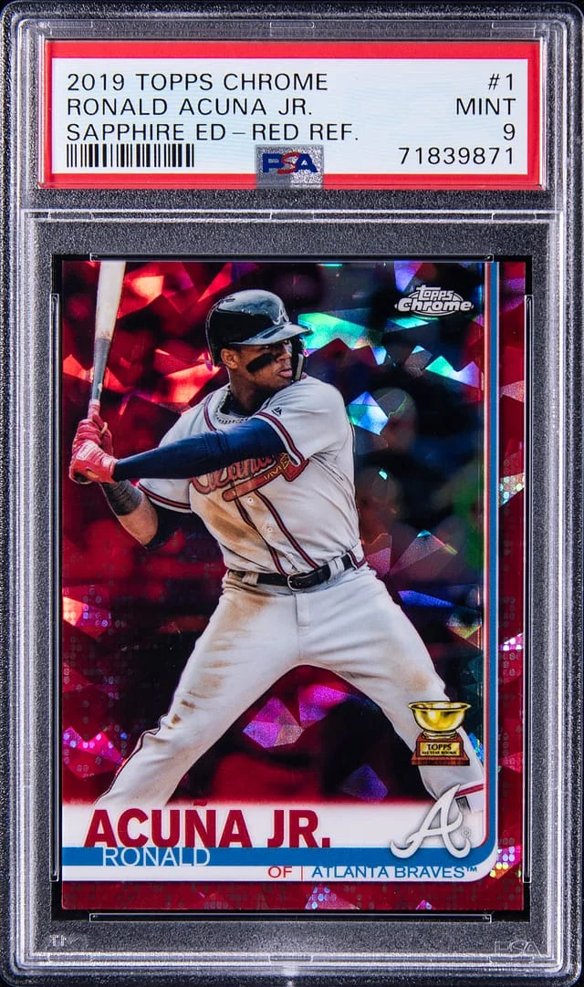 2019 Topps Chrome Sapphire Edition Ronald Acuna Jr. Red Refractor #1 card image