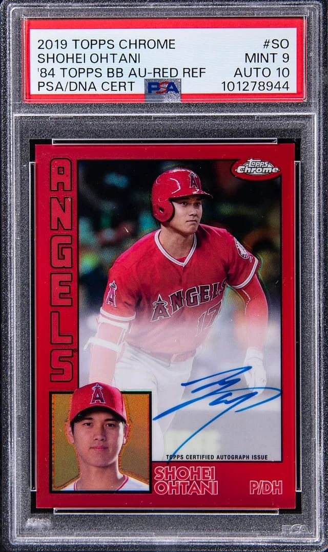 2019 Topps Chrome Shohei Ohtani 84 Topps Baseball Autographed Red Refractor #84TCA-SO card image