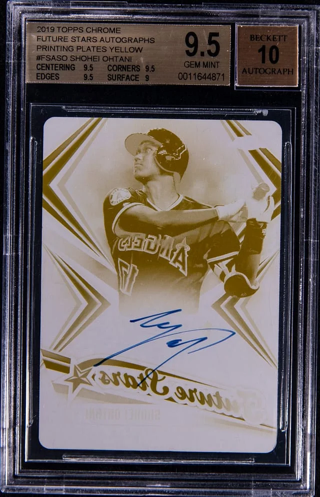 2019 Topps Chrome Shohei Ohtani Future Stars Autograph Yellow Printing Plate #FSASO card image