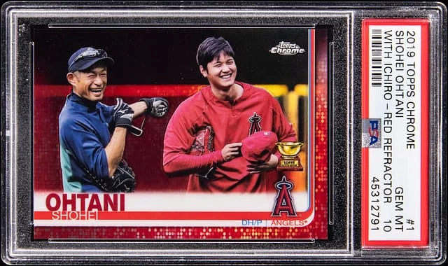 2019 Topps Chrome Shohei Ohtani, With Ichiro Red Refractor #1 card image