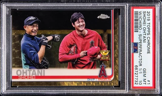2019 Topps Chrome Shohei Ohtani, With Ichiro Suzuki SuperFractor Image Variation #1 card image
